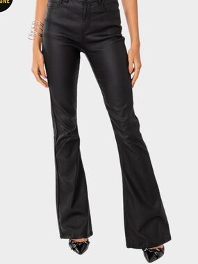 EDIKTED Luna Faux Leather Flare Pants Womens Jeans